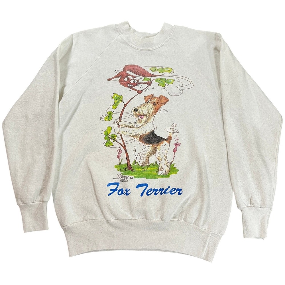 1992 Fox Terrier Art Print Vintage Sweatshirt 90s Size Medium